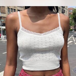 Brandy Melville White Knit Pointelle Tank Top Serena